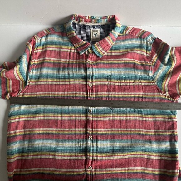 Natural Blue‎ by Visitor Mens Button up Shirt Multi Striped Cotton Gauzy Beachy - Picture 7 of 11